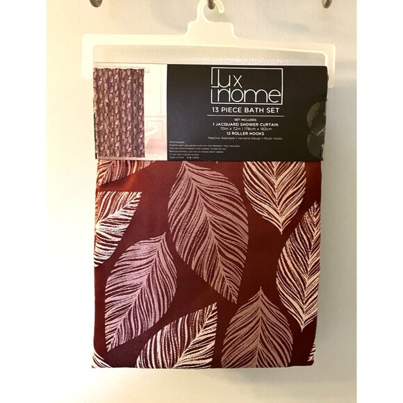 Lux Home Jacquard Shower Curtain With Roller Hooks NWT Leaf Design Fall - Picture 5 of 5